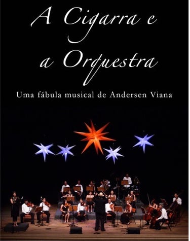 a concert with a conductor and orchestra in the background