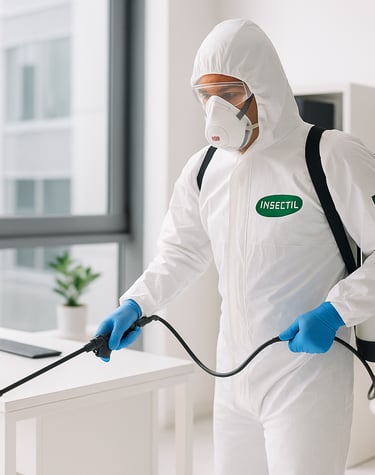 especialista realizando nebulización contra plagas 