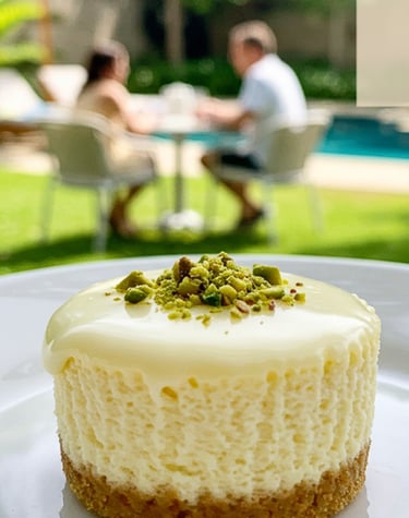 tarta de queso de chocolate blanco y pistacho
