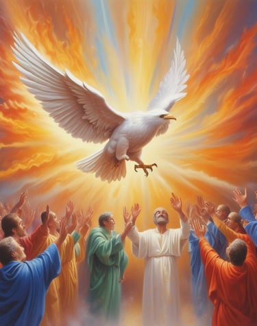 Two images are displayed on a stone wall. The first image on the left has a blue and yellow background with the text 'PRAY FOR UKRAINE'. The second image on the right is a religious icon depicting a haloed figure with hands raised.