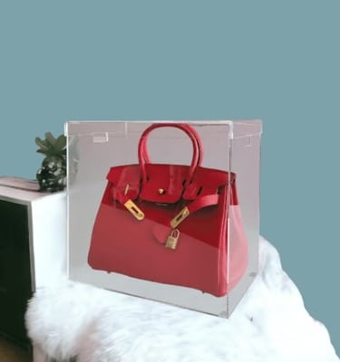 Acrylic Bag Display Case with a Red Bag inside