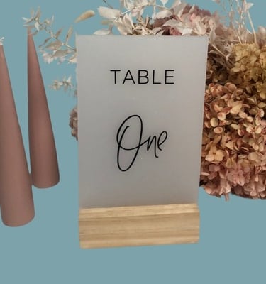 Frosted Table Numbers, Rectangular and have the Table One text