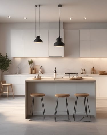 An airy dining area with a blend of white and terracotta.