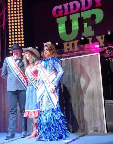 2026 ASGRA Royalty Titleholders on stage with Giddy Up Philly logo behind them