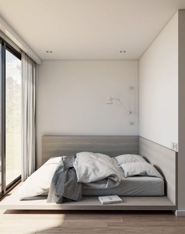 a bed with a bed and a window