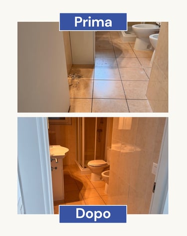 Bagno sporco prima e bagno pulito dopo intervento di pulizia professionale in Ticino, realizzato da Speed and Clean Sagl.