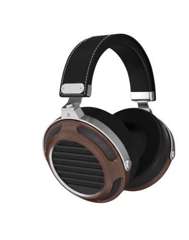 a pair of headphones with a wooden headphone