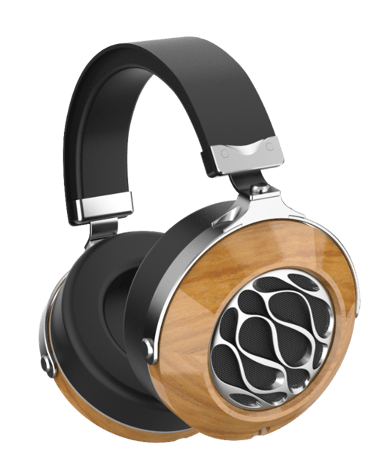 a pair of headphones with a wooden headphone