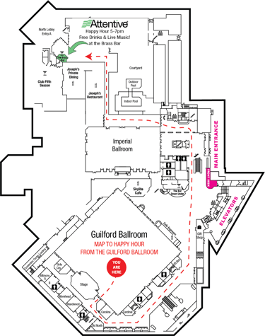 Map to Brass Bar inside Sheraton Greensboro, NC.