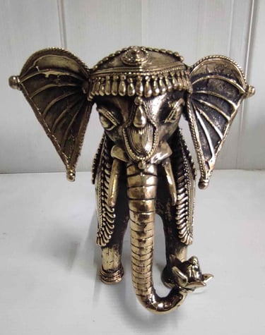"Angry brass baby elephant with detailed tribal engravings-For overseas logistics"