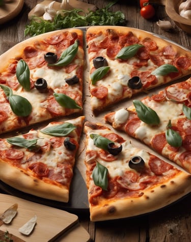a pizza with a pizza crust and a pizza cutteza margarita