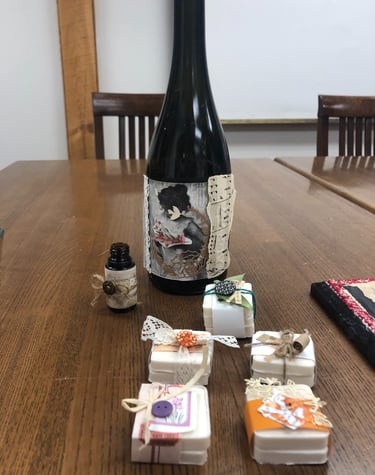 Soaps and bottles collaged to make something new.