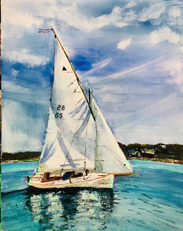 a painting of a sailboat in the water