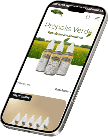 Site da Própolis Verde, cliente da Élan Digital, exibido no celular