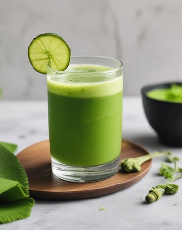 A colorful cocktail garnished with fresh fruits.