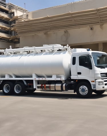 a white truck with a tankless tank on it