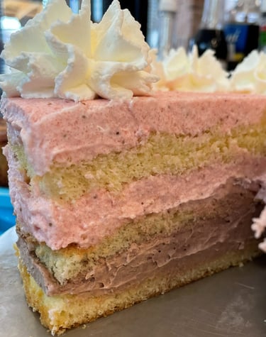 a piece of strawberry chocolate cake