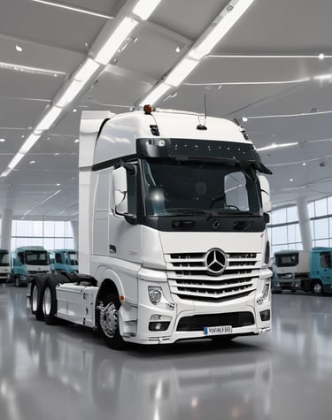 A luxury SUV car with a sleek, metallic silver finish is displayed on a platform in an indoor showroom. The car features distinctive, illuminated round headlights and a prominent grille. There are signs visible in the background, and other cars can be seen nearby.