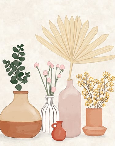 Modern still life vase with botanicals