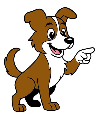 Scout the mascot, brown and white dog, smiling and pointing to a paragraph of notes about flat rack