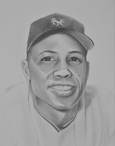a drawing of Willie Mays, American baseball center fielder