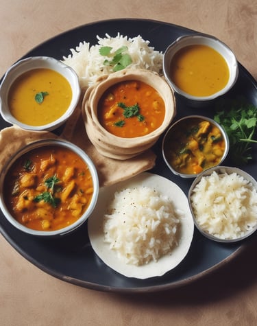 A table is set with a meal featuring a rectangular green plate with three pieces of grilled or tandoori chicken on naan bread, accompanied by a colorful coleslaw. To the side, there are three sauces in small bowls: one white, one light green, and one beige. A basket contains two pieces of flatbread, likely naan, and there is a garnish of fresh cilantro and a sliced tomato with onion rings.