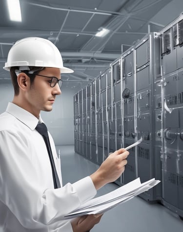 A network server rack filled with neatly organized cables. There are numerous black and red ethernet cables bundled together using cable ties. A keyboard and computer are placed at the bottom of the rack, with various networking equipment above them, showing multiple ports and blinking green lights indicating active connections.