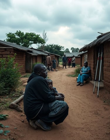 a man sitting on a dirt road with a woman in a black jacket