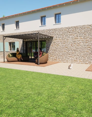 devant grande maison façade pierres