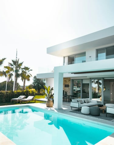 a large pool with a couch and a couch