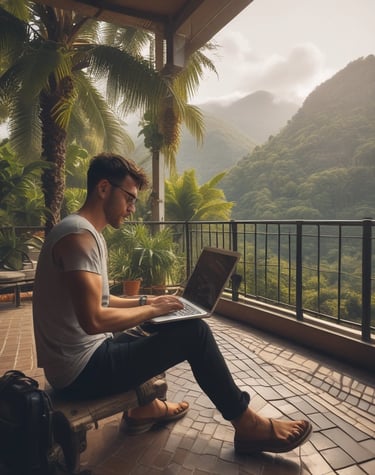 A hand holding a smartphone displaying a website or app interface related to creating a brand. The screen shows options for Home, Discovery, Members, and Topics.