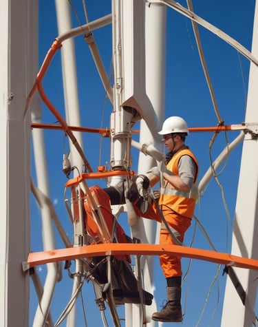 Technicien sur un pylone électrique