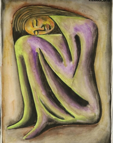 Hesham Nawar, Sleeping in The Cold, watercolour on paper