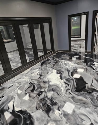 Metallic Epoxy desgin in Lincoln Ne home- Black and White pigments