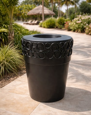 Bote de basura de fibra de vidrio rizado