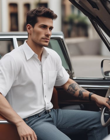 Casual outfit featuring a striped shirt paired with sunglasses and a straw hat on a picnic blanket.