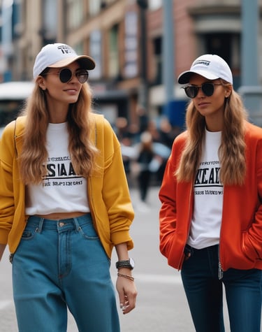 Flat lay of folded hoodies and caps on a concrete surface, highlighting the clean lines and quality fabric.