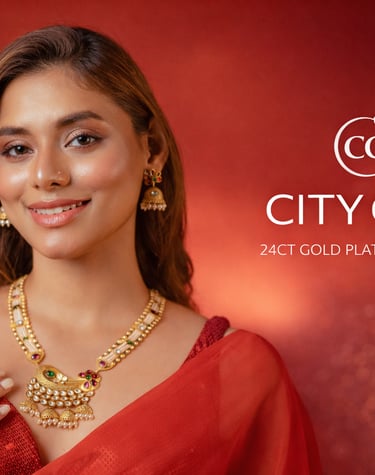 Polki-inspired gold-plated bridal necklace set — traditional Indian jewellery City Girl Jewellery