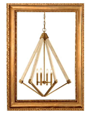 brass and wood chandelier at Sayb & Nia Interior Design in Buckinghamshire, England, UK