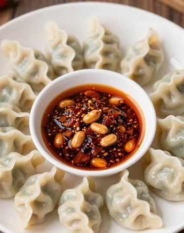 A spoonful of numbnumbs hot chili crisp drizzled over a steaming bowl of noodles.