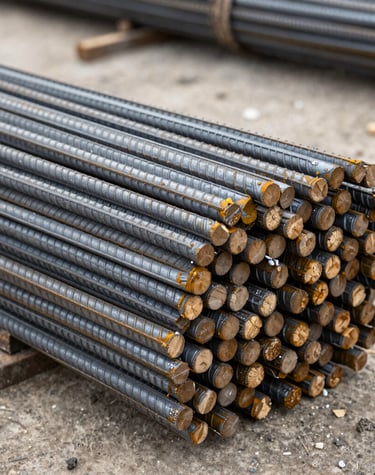 Close-up of steel coils securely fastened on a Maclog Transportes flatbed trailer.