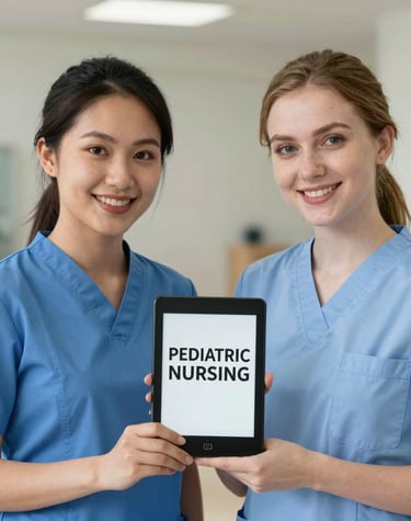 A diverse group of nursing students studying together with open ebooks and notes.