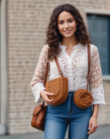 A woman confidently walking through a bustling city street wearing a sleek Aurelle jacket.