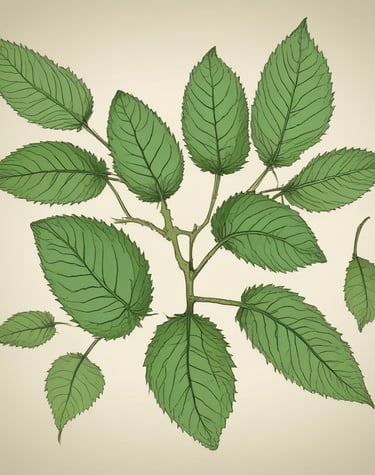 Fresh ginger root with delicate green leaves resting on natural linen fabric.