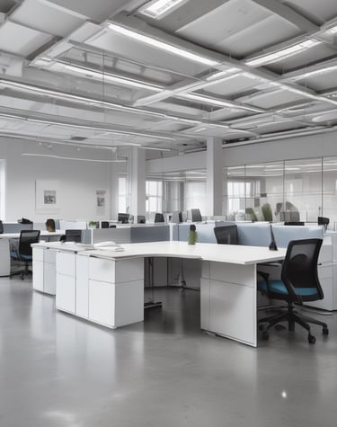 A SwiftCleaningCrew team member carefully wiping down a modern office desk.
