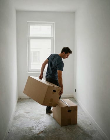 A SwiftVan Movers team carefully loading a customer's sofa into the van on a bright morning.