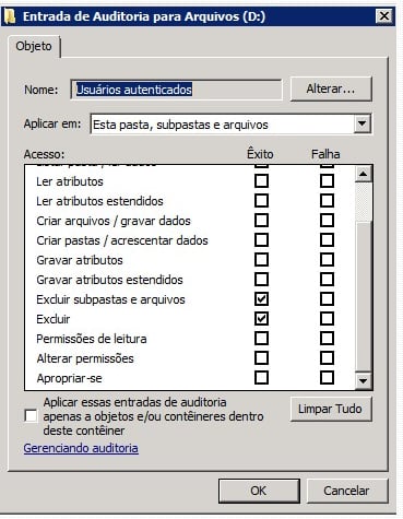 Ativação de Auditoria Avançada, êxito ou falha