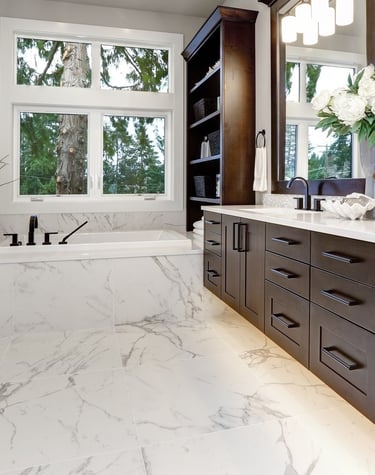 Modern bathroom design with walk‑in shower and custom vanity