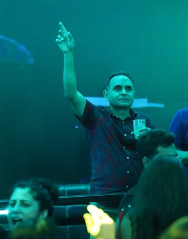 a man and woman in a crowd of people