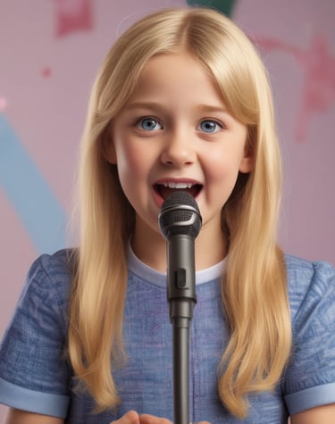 Student singing a song from Matilda at recital